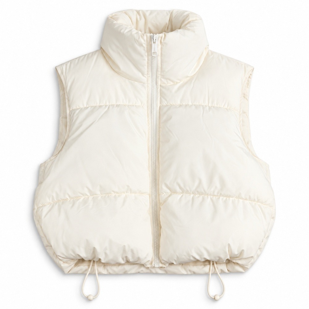 Aeropostale Womens Cropped Puffer Vest Off White Cream Full Zip Size Small